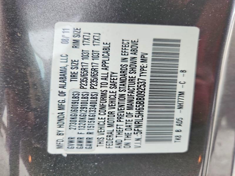 Auction sale of the 2011 Honda Odyssey, vin: 5FNRL5H65BB092537, lot number: 54863386