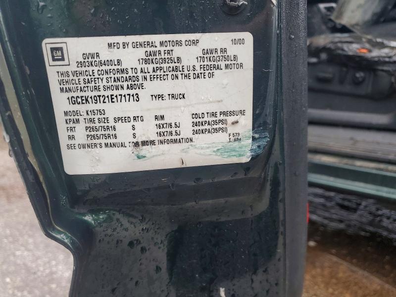 2001 Chevrolet Silverado მანქანა იყიდება აუქციონზე, vin: 1GCEK19T21E171713, აუქციონის ნომერი: 53913166