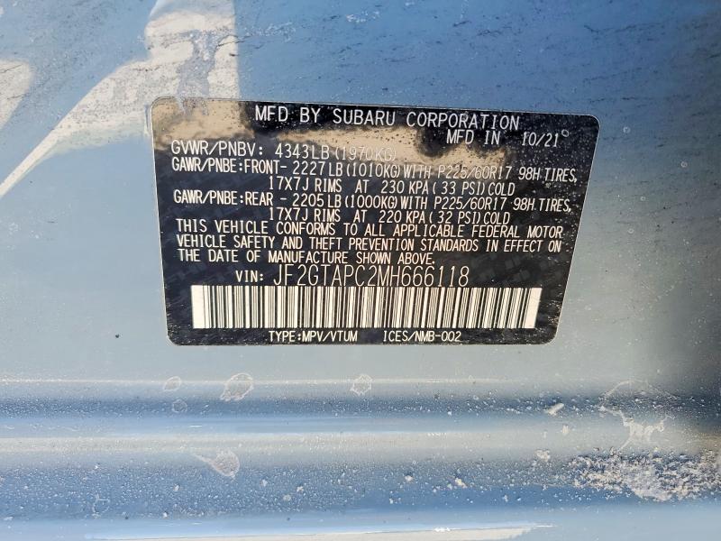 Продажа на аукционе авто 2021 Subaru Crosstrek, vin: JF2GTAPC2MH666118, номер лота: 52008576