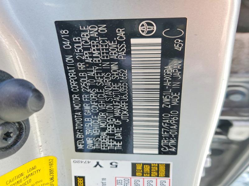 2018 Toyota Prius მანქანა იყიდება აუქციონზე, vin: JTDKARFU6J3551652, აუქციონის ნომერი: 54504286