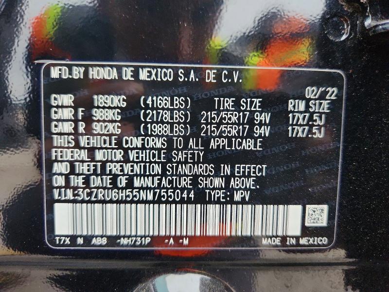 51961856 :رقم المزاد ، 3CZRU6H55NM755044 vin ، 2022 Honda Hr-v مزاد بيع