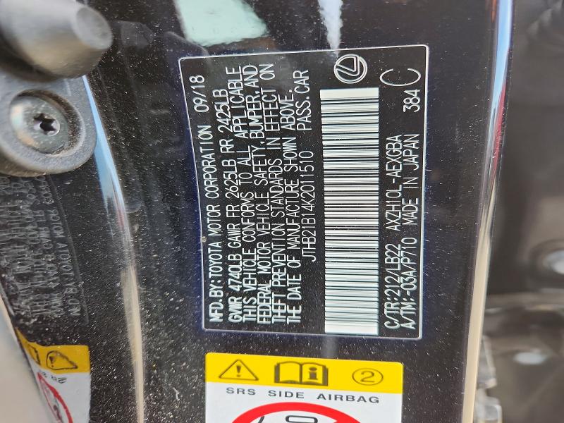 53287826 :رقم المزاد ، JTHB21B14K2011510 vin ، 2019 Lexus Es مزاد بيع