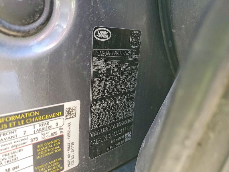2021 Land Rover Range Rover Velar მანქანა იყიდება აუქციონზე, vin: SALYJ2EX4MA317726, აუქციონის ნომერი: 51598796