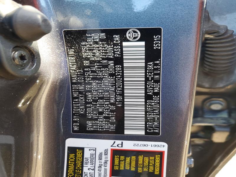 54835186 :رقم المزاد ، 4T1BF1FK2DU243289 vin ، 2013 Toyota Camry مزاد بيع