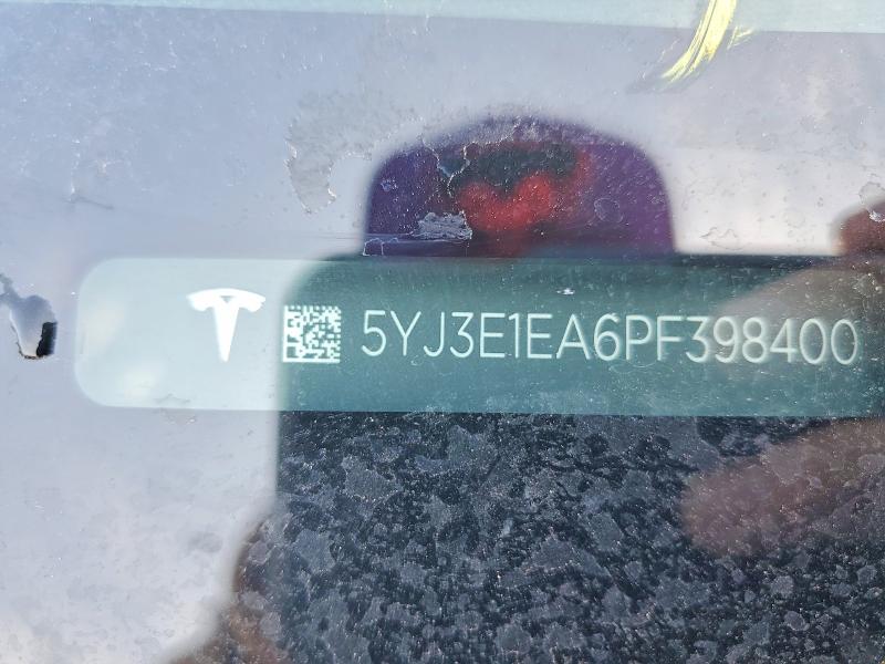 2023 Tesla Model 3 მანქანა იყიდება აუქციონზე, vin: 5YJ3E1EA6PF398400, აუქციონის ნომერი: 54193586