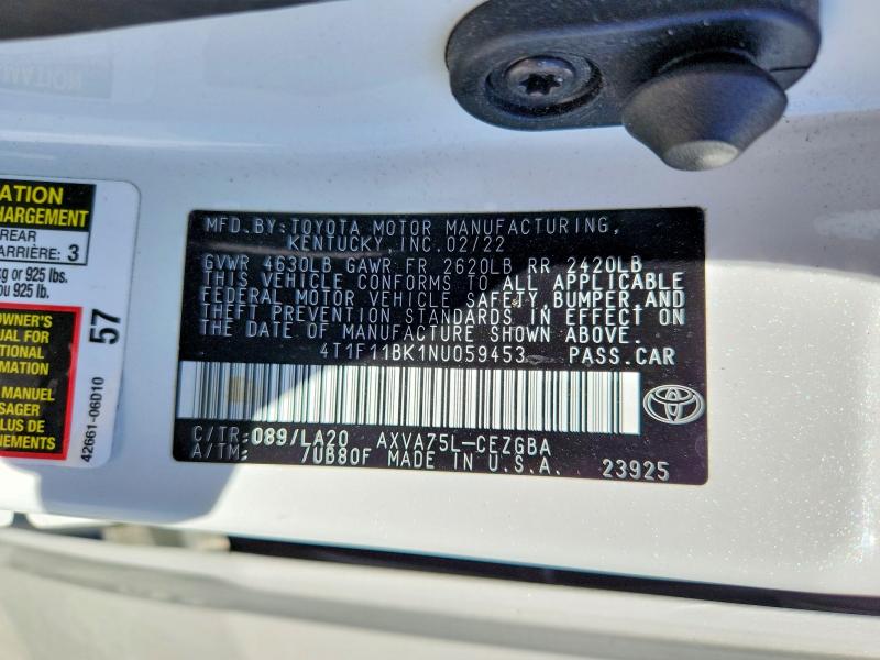 Aukcja sprzedaży 2022 Toyota Camry, vin: 4T1F11BK1NU059453, numer aukcji: 52833986