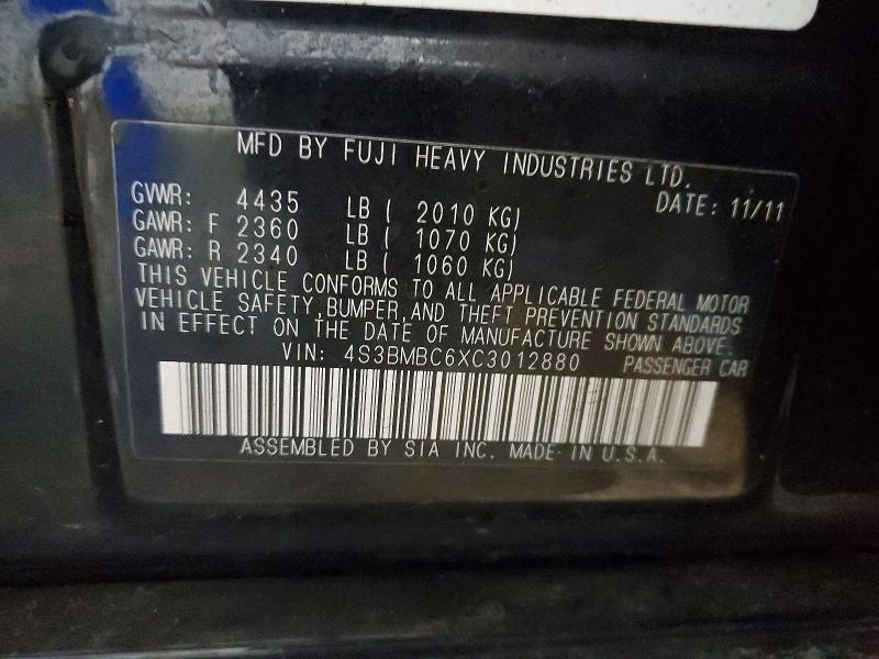 Продаж на аукціоні авто 2012 Subaru Legacy, vin: 4S3BMBC6XC3012880, номер лоту: 54430346