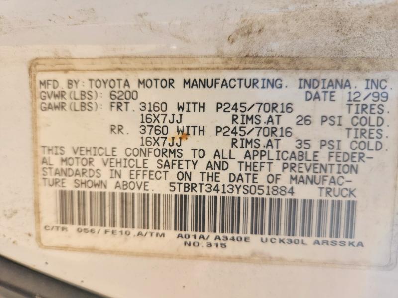 Продажа на аукционе авто 2000 Toyota Tundra, vin: 5TBRT3413YS051884, номер лота: 55145816