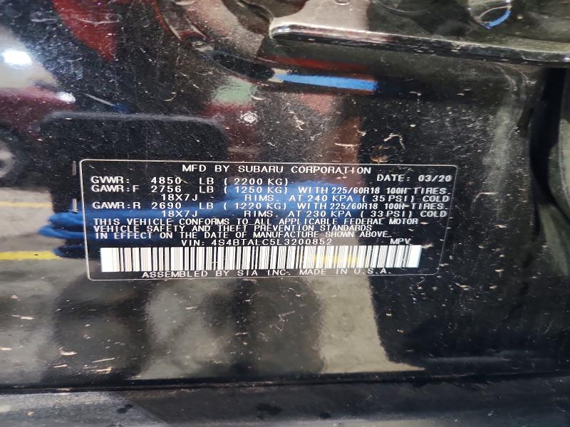 Aukcja sprzedaży 2020 Subaru Outback, vin: 4S4BTALC5L3200852, numer aukcji: 54537366