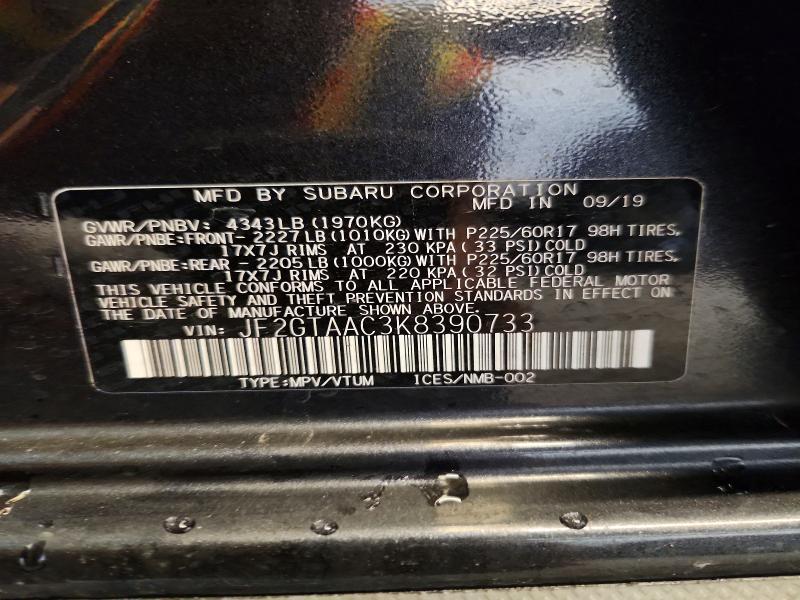 Aukcja sprzedaży 2019 Subaru Crosstrek, vin: JF2GTAAC3K8390733, numer aukcji: 52329606