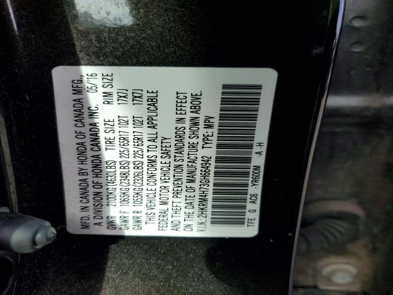 Aukcja sprzedaży 2016 Honda Cr-v, vin: 2HKRM4H73GH664942, numer aukcji: 54075836