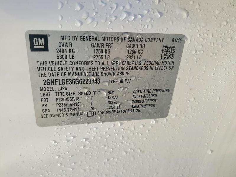 52044836 :رقم المزاد ، 2GNFLGE36G6229143 vin ، 2016 Chevrolet Equinox مزاد بيع