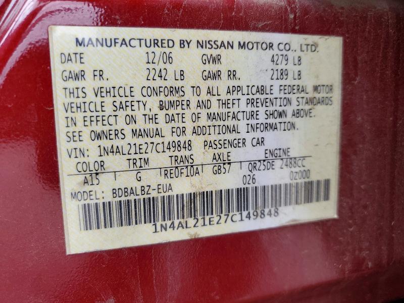 Продажа на аукционе авто 2007 Nissan Altima, vin: 1N4AL21E27C149848, номер лота: 55637646