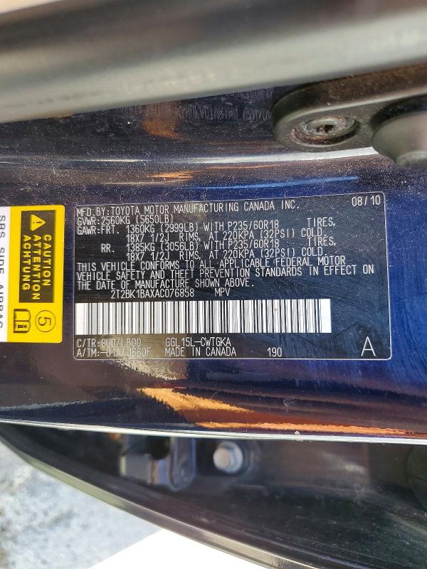 Aukcja sprzedaży 2010 Lexus Rx, vin: 2T2BK1BAXAC076858, numer aukcji: 54947006
