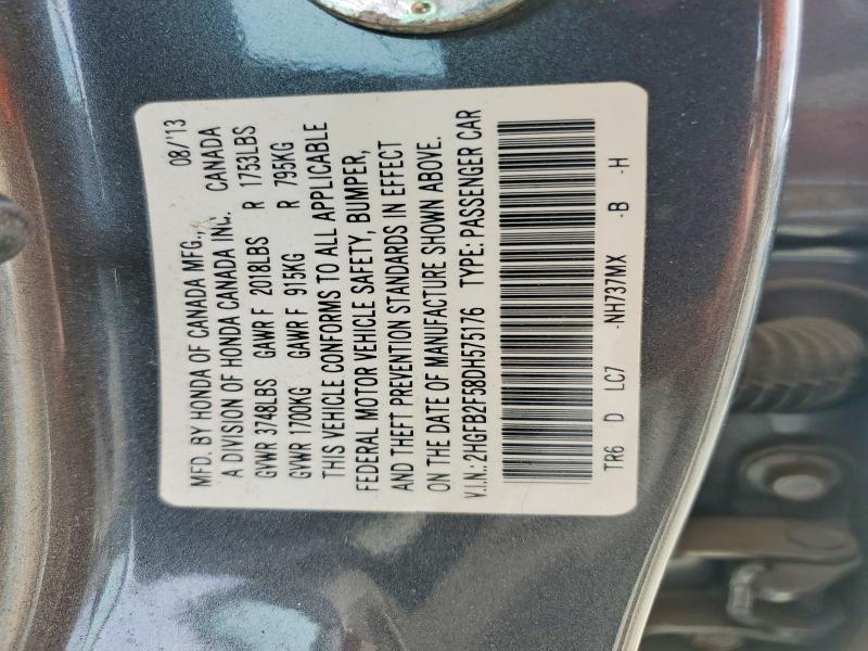 Продаж на аукціоні авто 2013 Honda Civic, vin: 2HGFB2F58DH575176, номер лоту: 51982096