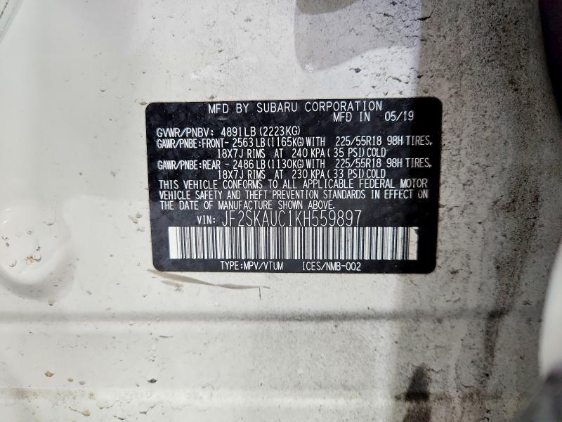 Продаж на аукціоні авто 2019 Subaru Forester, vin: JF2SKAUC1KH559897, номер лоту: 54803886