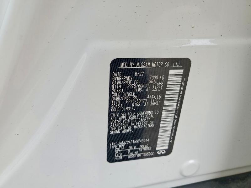 Продаж на аукціоні авто 2022 Infiniti Qx80, vin: JN8AZ2AF1N9743914, номер лоту: 50757176