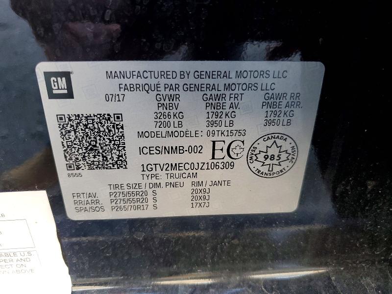 53717036 :رقم المزاد ، 1GTV2MEC0JZ106309 vin ، 2018 Gmc Sierra مزاد بيع