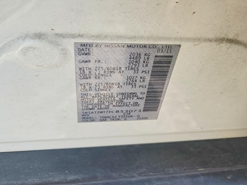 2015 Nissan Rogue მანქანა იყიდება აუქციონზე, vin: 5N1AT2MT7FC853073, აუქციონის ნომერი: 54070226