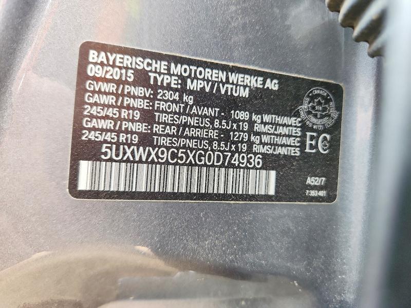 Aukcja sprzedaży 2016 Bmw X3, vin: 5UXWX9C5XG0D74936, numer aukcji: 52502306
