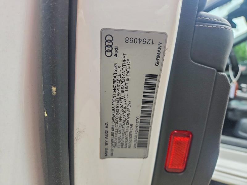 Продаж на аукціоні авто 2022 Audi A4, vin: WAUEAAF40NN011798, номер лоту: 53725236