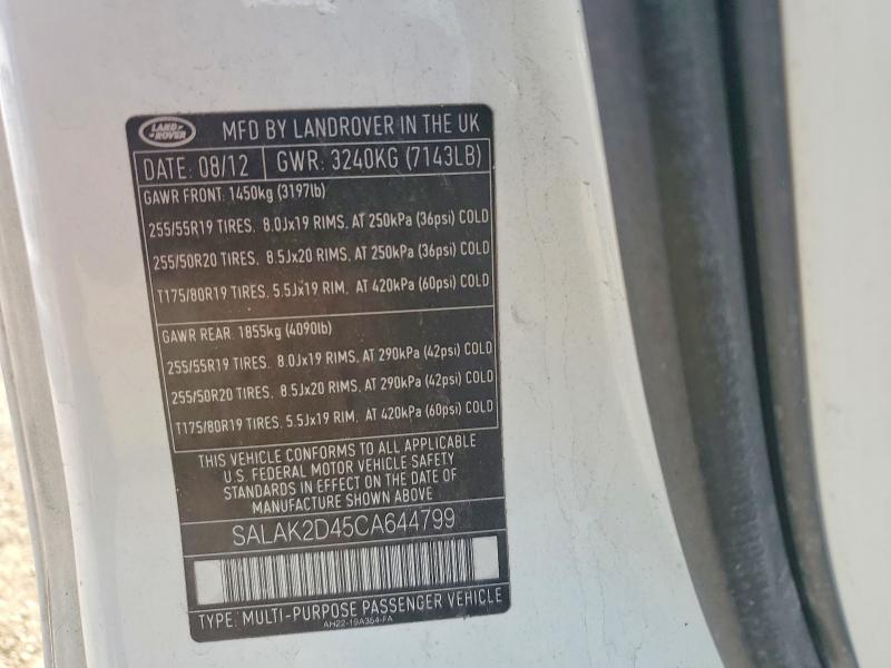 Aukcja sprzedaży 2012 Land Rover Lr4, vin: SALAK2D45CA644799, numer aukcji: 52464186