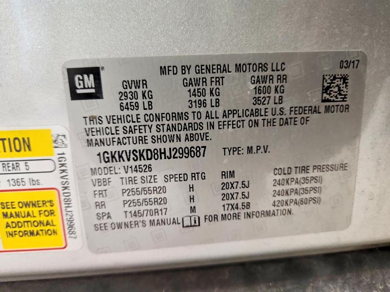 2017 Gmc Acadia Limited მანქანა იყიდება აუქციონზე, vin: 1GKKVSKD8HJ299687, აუქციონის ნომერი: 52045136