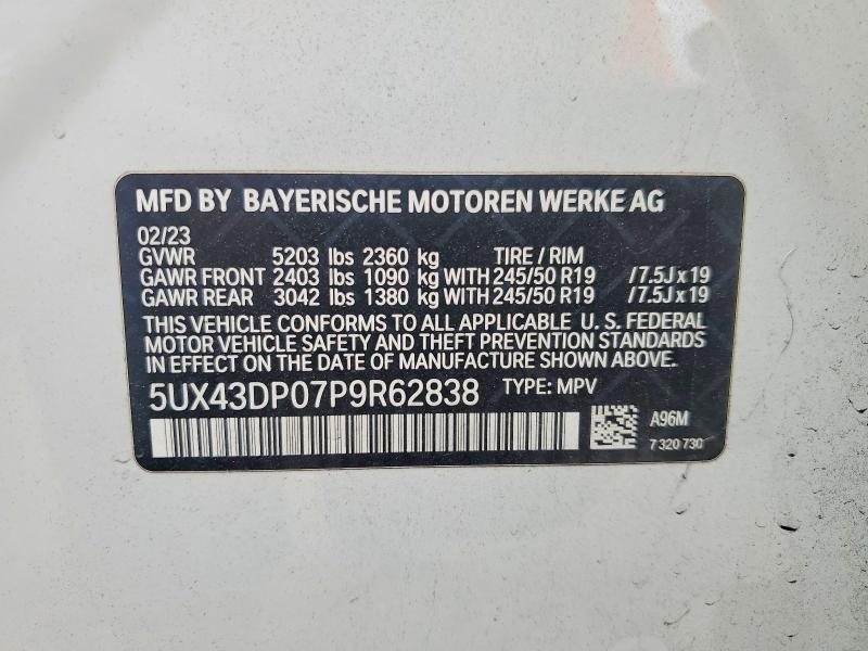 Продажа на аукционе авто 2023 Bmw X3, vin: 5UX43DP07P9R62838, номер лота: 52490176