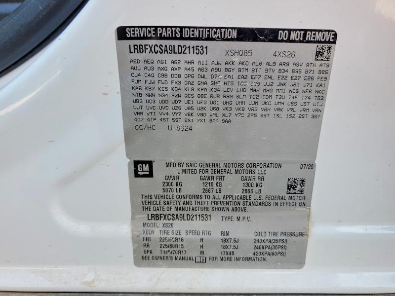 Aukcja sprzedaży 2020 Buick Envision, vin: LRBFXCSA9LD211531, numer aukcji: 53181496