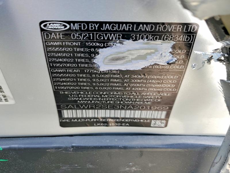 Продажа на аукционе авто 2022 Land Rover Range Rover Sport, vin: SALWR2SE3NA201969, номер лота: 54113686
