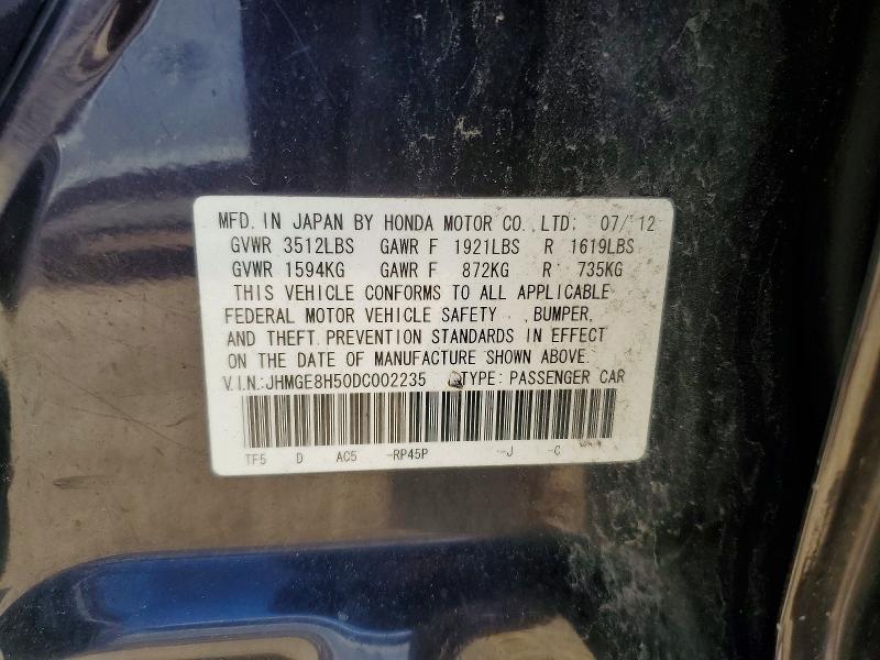 Aukcja sprzedaży 2013 Honda Fit, vin: JHMGE8H50DC002235, numer aukcji: 53250726