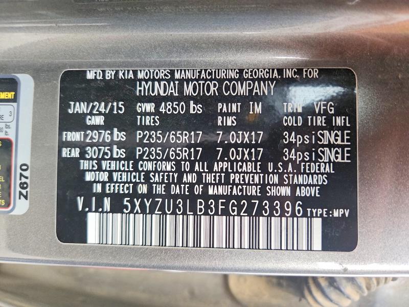 2015 Hyundai Santa Fe Sport მანქანა იყიდება აუქციონზე, vin: 5XYZU3LB3FG273396, აუქციონის ნომერი: 53769746