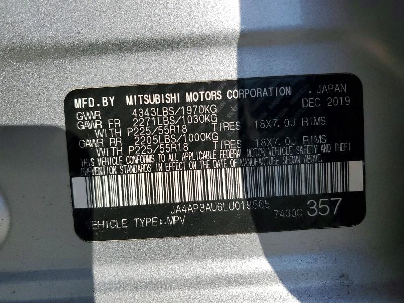 52166906 :رقم المزاد ، JA4AP3AU6LU019565 vin ، 2020 Mitsubishi Outlander Sport مزاد بيع