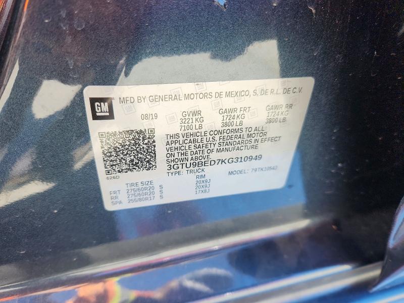 Aukcja sprzedaży 2019 Gmc Sierra, vin: 3GTU9BED7KG310949, numer aukcji: 52892256