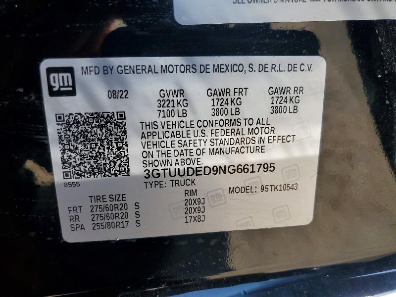 55364196 :رقم المزاد ، 3GTUUDED9NG661795 vin ، 2022 Gmc Sierra مزاد بيع