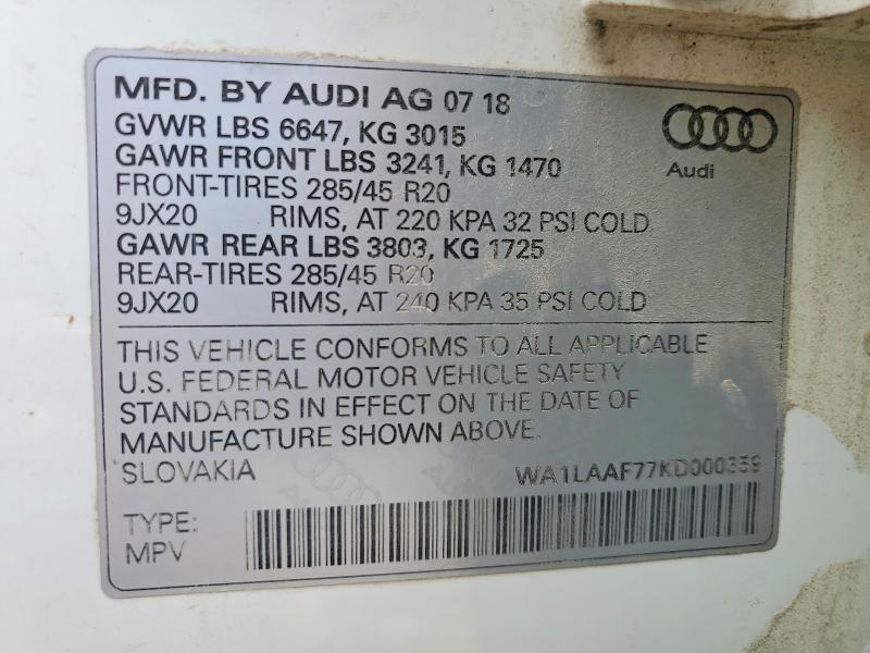 Продажа на аукционе авто 2019 Audi Q7, vin: WA1LAAF77KD000359, номер лота: 54252196