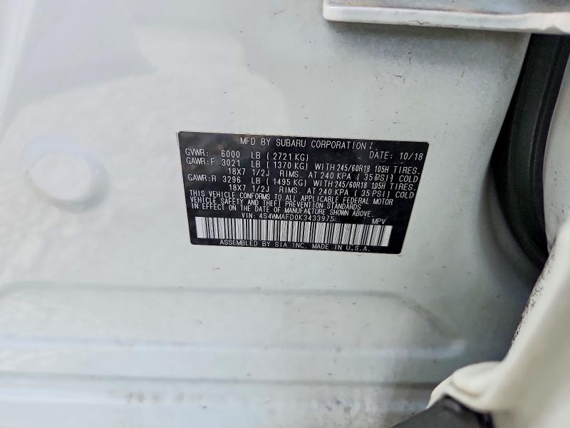 Продаж на аукціоні авто 2019 Subaru Ascent, vin: 4S4WMAFD0K3433975, номер лоту: 52921256