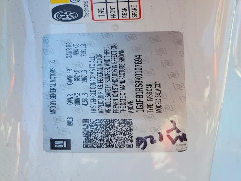 53698126 :رقم المزاد ، 1G1FB1RS8K0107694 vin ، 2019 Chevrolet Camaro مزاد بيع