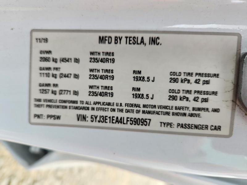 Продажа на аукционе авто 2020 Tesla Model 3, vin: 5YJ3E1EA4LF590957, номер лота: 52715336