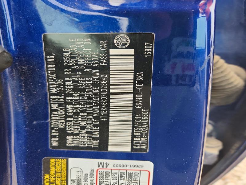 2007 Toyota Camry მანქანა იყიდება აუქციონზე, vin: 4T1BK46K07U028642, აუქციონის ნომერი: 54998296