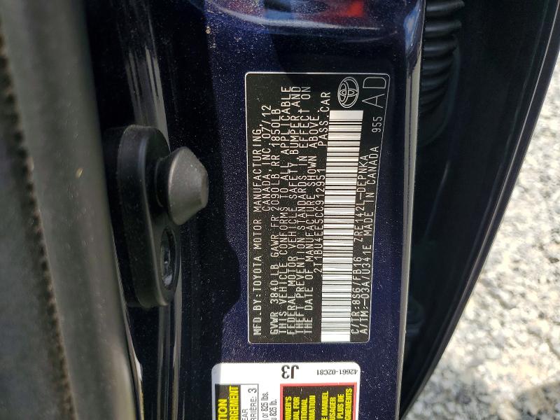 54237316 :رقم المزاد ، 2T1BU4EE5CC912951 vin ، 2012 Toyota Corolla مزاد بيع