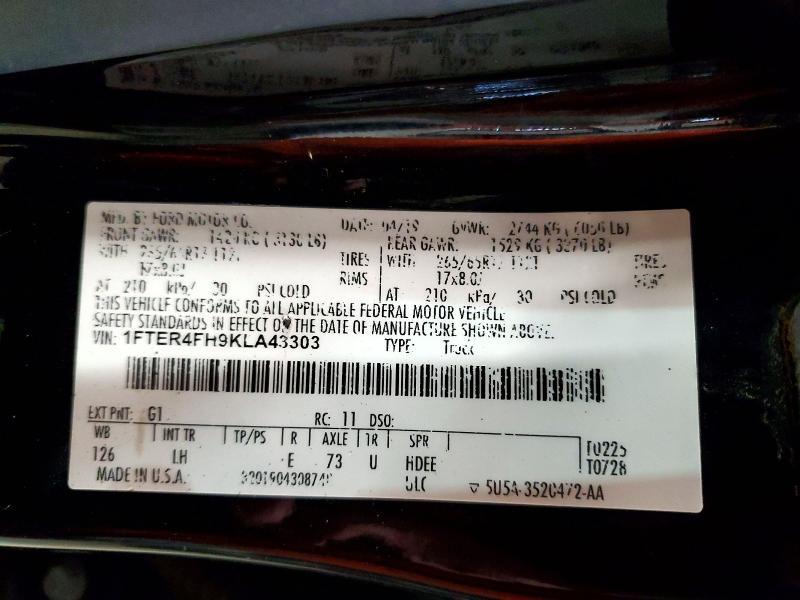 52575646 :رقم المزاد ، 1FTER4FH9KLA43303 vin ، 2019 Ford Ranger مزاد بيع