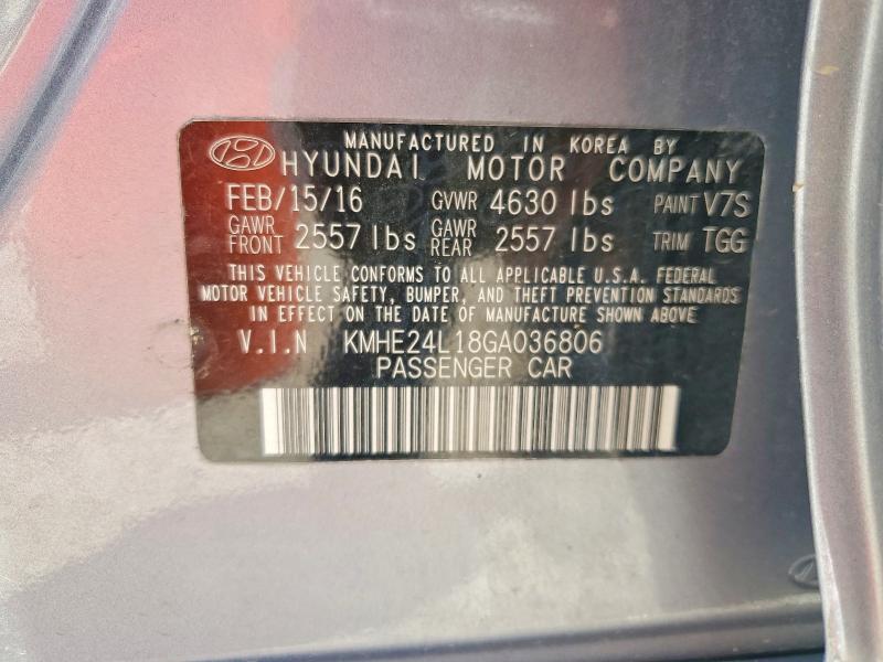 Продаж на аукціоні авто 2016 Hyundai Sonata Hybrid, vin: KMHE24L18GA036806, номер лоту: 52430346