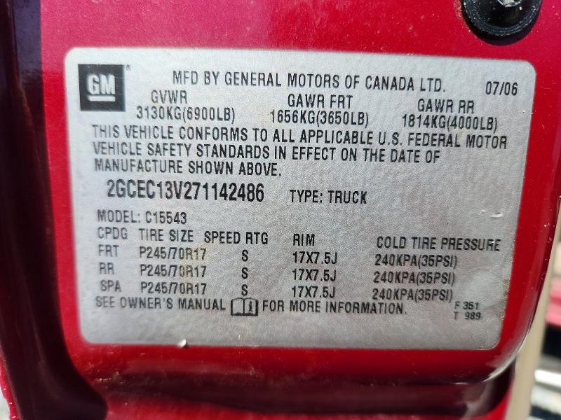 52835496 :رقم المزاد ، 2GCEC13V271142486 vin ، 2007 Chevrolet Silverado مزاد بيع