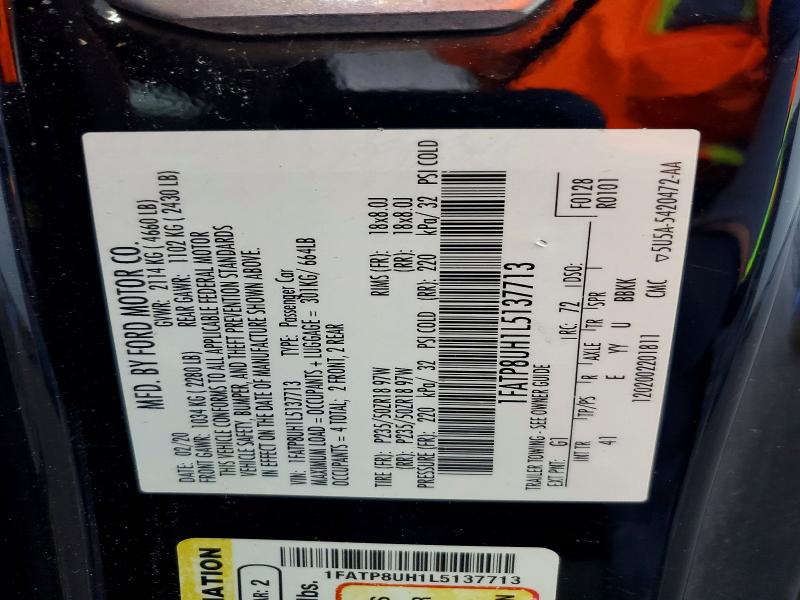 2020 Ford Mustang მანქანა იყიდება აუქციონზე, vin: 1FATP8UH1L5137713, აუქციონის ნომერი: 53957316