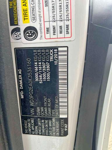 Aukcja sprzedaży 2019 Mercedes-benz Metris, vin: WD3PG2EA0K3536160, numer aukcji: 55461276