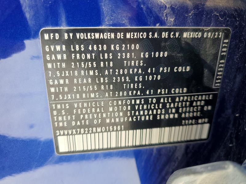 2024 Volkswagen Taos მანქანა იყიდება აუქციონზე, vin: 3VVVX7B22RM015961, აუქციონის ნომერი: 53565306