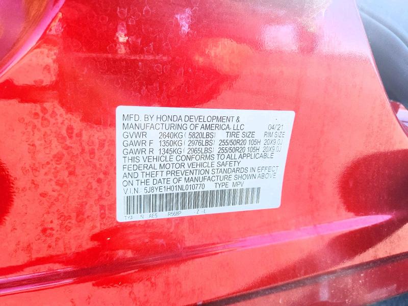 49095456 :رقم المزاد ، 5J8YE1H01NL010770 vin ، 2022 Acura Mdx مزاد بيع