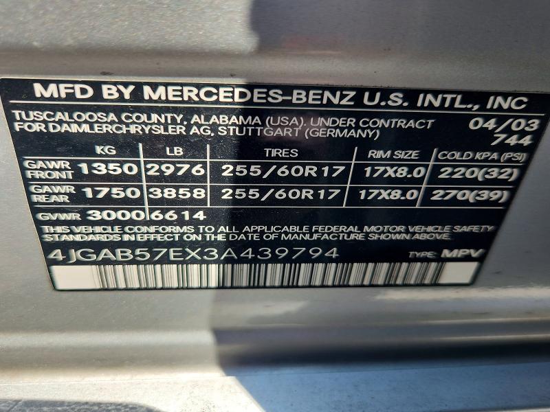 2003 Mercedes-benz Ml მანქანა იყიდება აუქციონზე, vin: 4JGAB57EX3A439794, აუქციონის ნომერი: 53169806