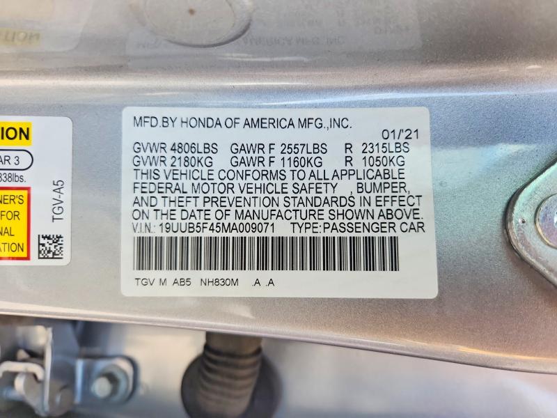 2021 Acura Tlx მანქანა იყიდება აუქციონზე, vin: 19UUB5F45MA009071, აუქციონის ნომერი: 54625406